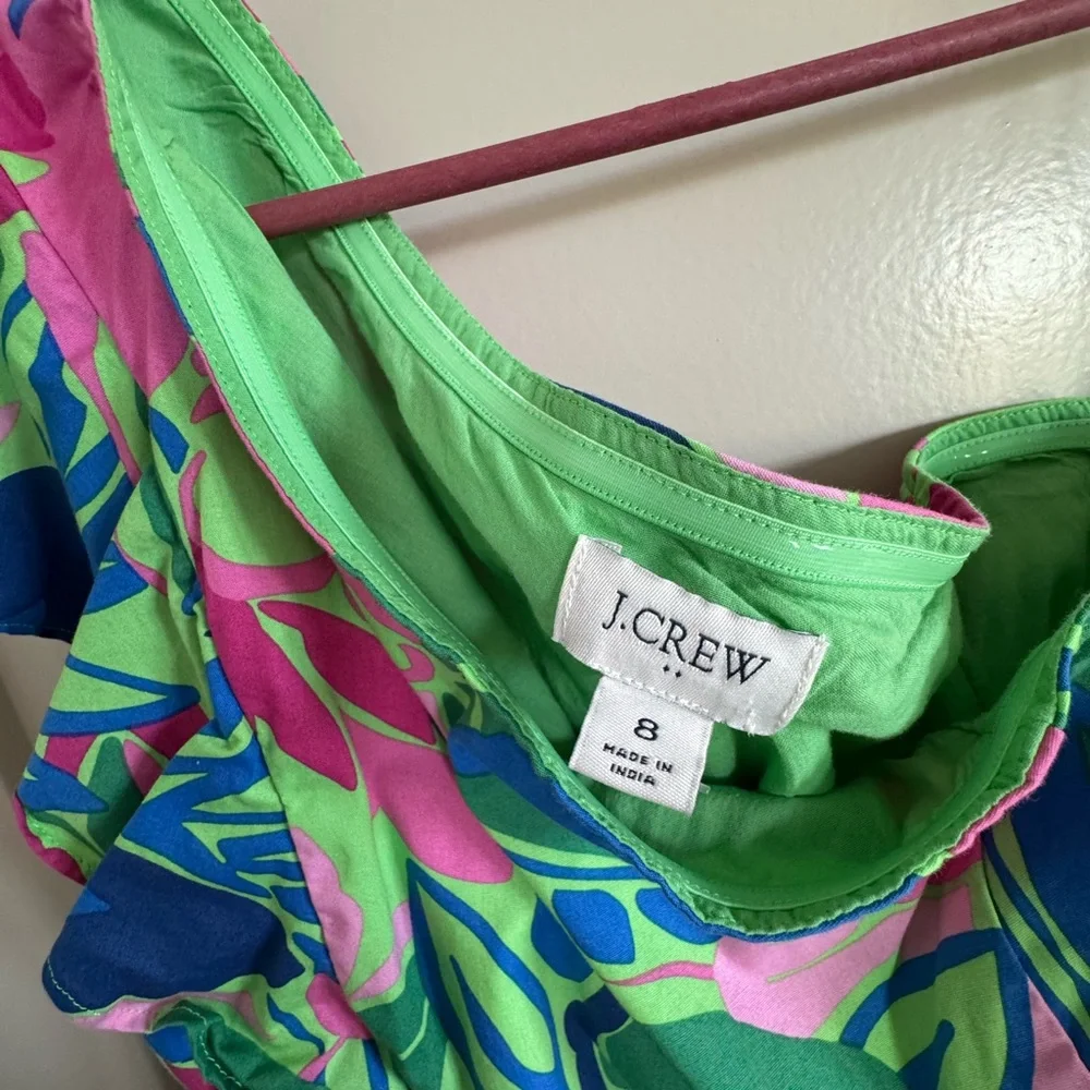 J. Crew One-Shoulder Floral Midi Dress in Pink, Green & Blue - Picture 6 of 8